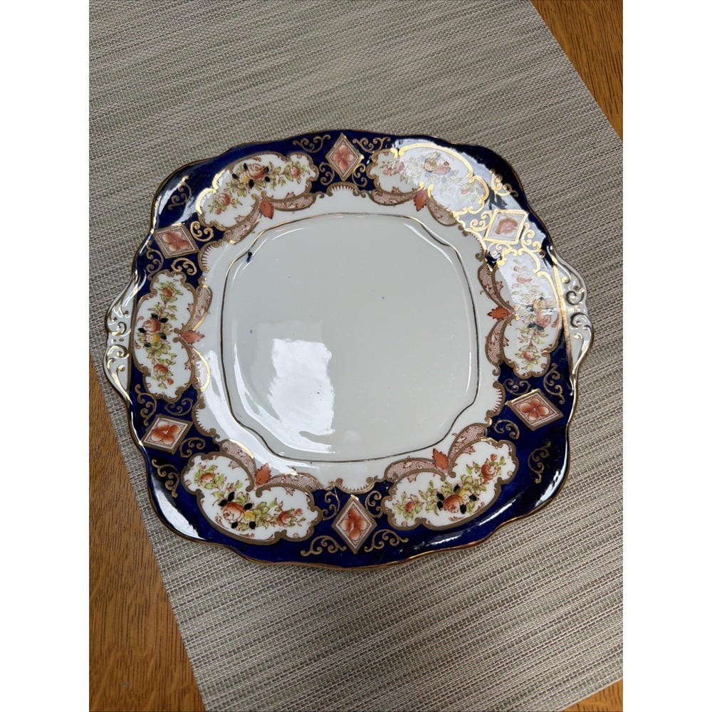 Royal Albert Heirloom Crown China Square Handle Cake Plate Vintage Imari England